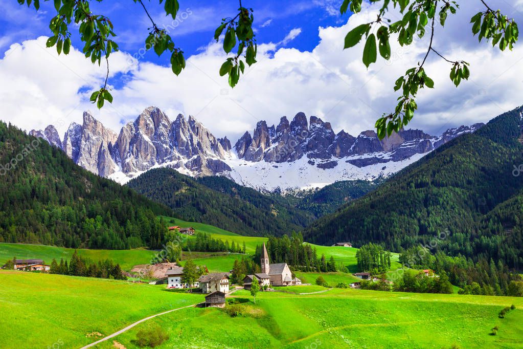 breathtaking Alpine scenery - beautiful small village in val di Funes. 