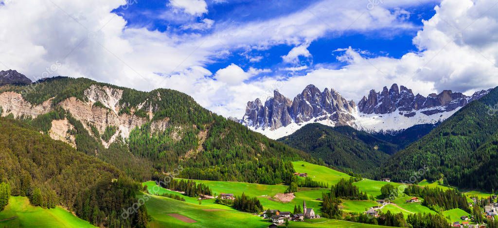 Impressive Alpine scenery - val di Funes in Dolomites mountains,