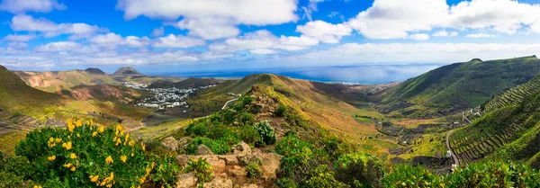 ランサローテ島の火山島の印象的な美しさ。Haria、カナリー、スペインのビュー. — ストック写真