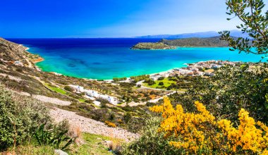 Crete Adası - Plaka güzel görünümünden Spinalonga Island, Yunanistan.