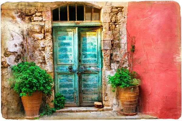 Färgglada bildmässigt gamla gatorna i grekiska öarna, Crete — Stockfoto