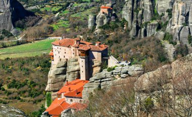 Etkileyici Roussanou Manastırı. Meteora, orta Yunanistan