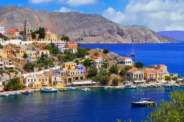 Güzel Yunanistan - renkli Symi Adası, Dodecanesse görünümünü