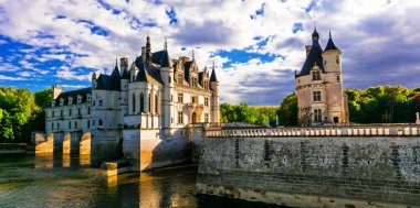 Loire, günbatımı, güzel kale görkemli Chenonceau kaleye.