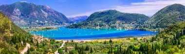 Panoramic Nidri defne, güzel Lefkada Adası. Yunanistan