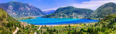 Panoramic Nidri defne, güzel Lefkada Adası. Yunanistan