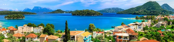 Panoramik Nidri bay, güzel Lefkada, Yunanistan — Stok fotoğraf