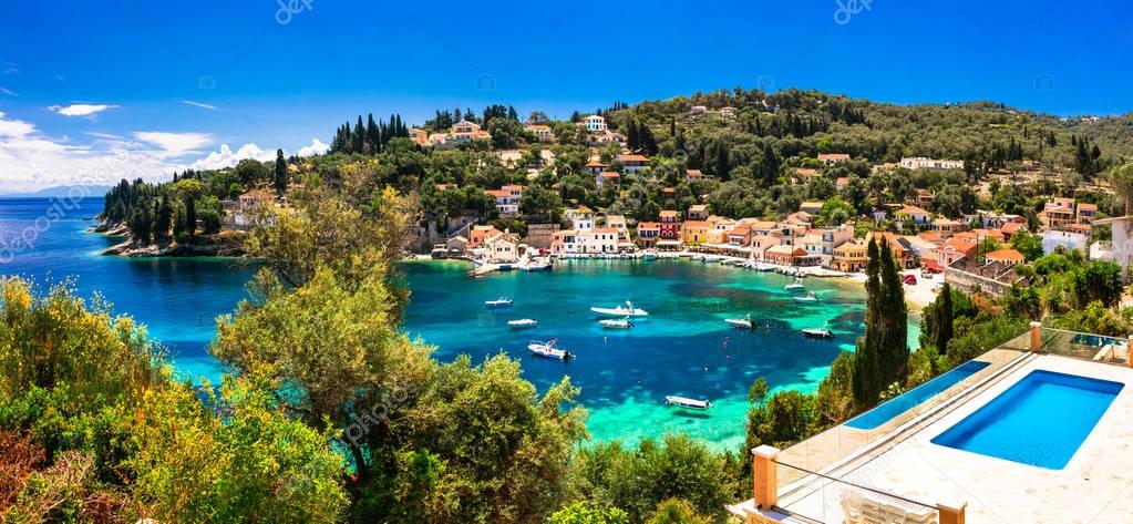 Panoramic view of Loggos village,Paxos island,Greece.