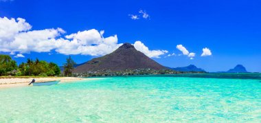 Beautiful Mauritius island with gorgeous beach Flic en flac,panoramic view clipart