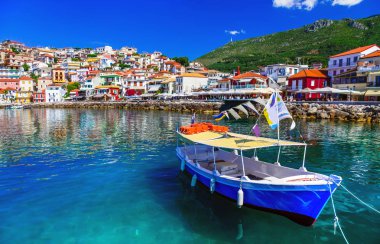 Colorful Greece - beautiful coatsal town Parga. Greek holidays clipart