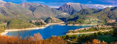 panoramic view of beautiful lake Turano and village Colle di Tora,Lazio,Italy. clipart