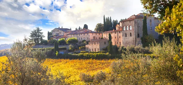 Traditionella lantliga landskap i Toscana. Regionen Chianti vinstockar. Italien. — Stockfoto