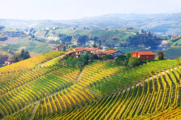 Szőlőültetvények táj - képi kis falvak Piemonte, Olaszország — Stock Fotó