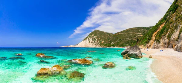 Csodálatos strandokkal, Görögország - gyönyörű Petani Cefalonia sziget — Stock Fotó