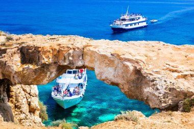 Cyprus island - boat trips in grots and caves. 