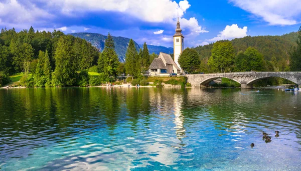 Impresionante lago Bohinj en Eslovenia, Parque Nacional de Triglav . —  Fotos de Stock