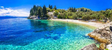 Paxos adası, terk edilmiş güzel plajları var, Levrechio. İyon, Yunanistan.