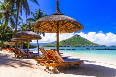 Tropical beach scenery . vacation in paradise island Mauritius,  clipart