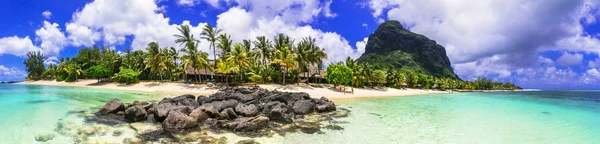 Bella isola di Mauritius con grande spiaggia, mare turchese e palme . — Foto Stock