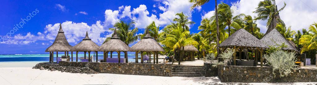 Exotic tropical beach scenery. Relaxing holidays in Mauritius island.