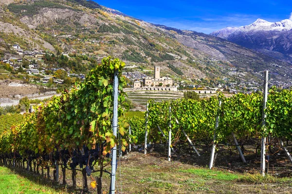 Castillos Viñedos Del Valle Aosta Famosa Región Vinícola Del Norte —  Fotos de Stock