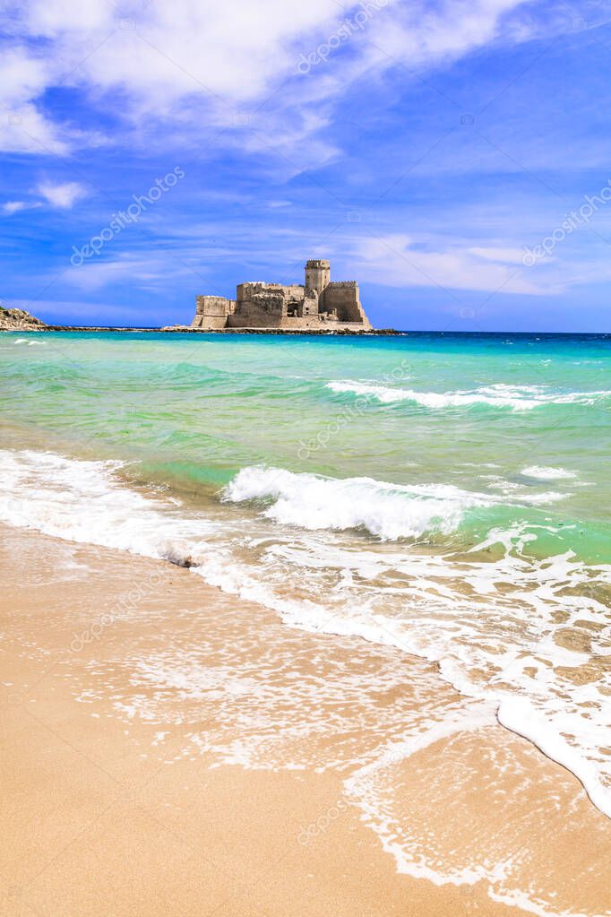 Castle on the sea. Le Castella .Isola di Capo Rizzuto - turquoise sea,golden sand and fortress.Italy.