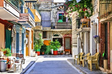 Most beautiful villages of Greece - unique traditional  Pyrgi in Chios island. clipart