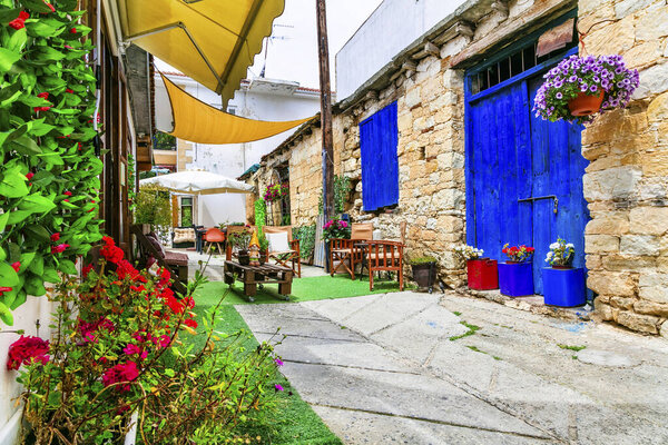 Charming streets with cute cafe bars in old traditional villages, Omodos, Cyprus
.