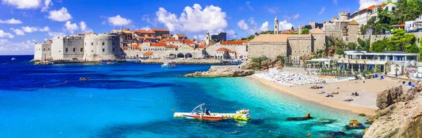 Chorvatsko Cestování Památky Krásné Město Dubrovník Výhled Tyrkysové Moře Bílý — Stock fotografie