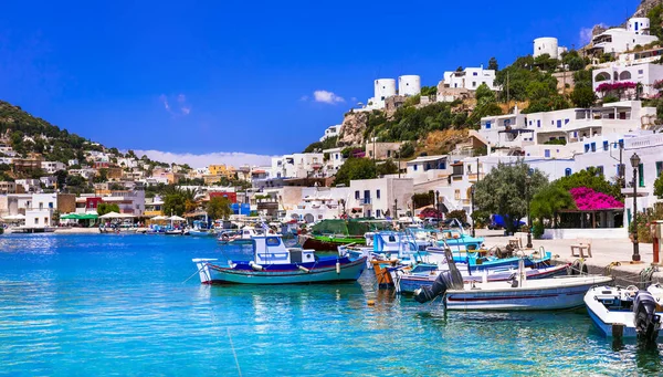 Hermosa Colorida Grecia Pueblo Pesquero Treaditional Panteli Pueblo Isla Leros — Foto de Stock