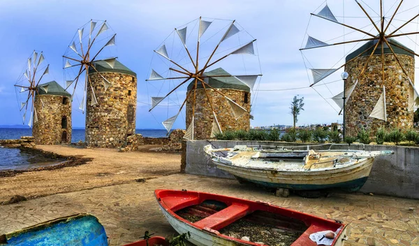 Traditionelle Griechenland Serien Alte Windmühlen Über Dem Meer Auf Chios — Stockfoto