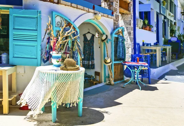 Souveir Winkels Oude Straat Tavernes Griekenland Amorgos Eiland — Stockfoto