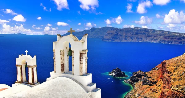 Santorini Icônico Ilha Mais Bonita Europa Vista Com Igreja Tradicional — Fotografia de Stock