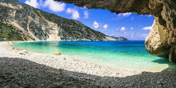 Grécia Praias Mais Bonitas Das Ilhas Jónicas Myrtos Mirtos Bay — Fotografia de Stock