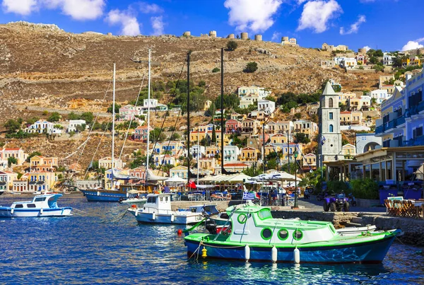 Podróże Grecji Kolorowa Wyspa Simi Symi Niedaleko Rodos Dodekanezie — Zdjęcie stockowe