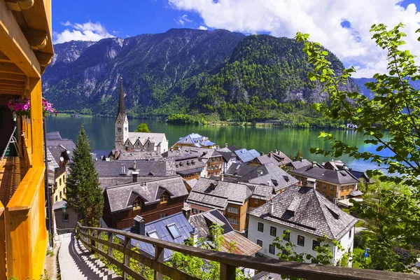 Jedno Nejkrásnějších Jezer Evropy Malebné Vesnice Hallstatt — Stock fotografie