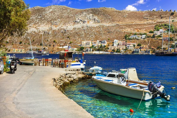 Традиционная Цветовая Греция Picturesque Simi Symi Island Dodecanese — стоковое фото