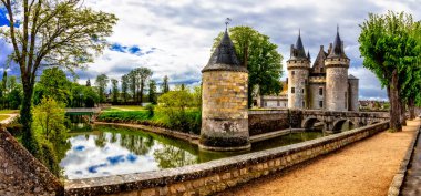 Seyahat ve Fransa 'nın simgeleri. Ortaçağ Şatosu - Sully-sur-Loire, ünlü Loire Vadisi