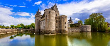 Seyahat ve Fransa 'nın simgeleri. Ortaçağ Şatosu - Sully-sur-Loire, ünlü Loire Vadisi.