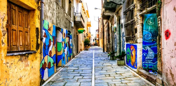 Encantadoras Calles Rústicas Del Casco Antiguo Rethymno Isla Creta Grecia —  Fotos de Stock