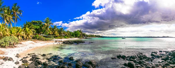 Stupendo Paesaggio Balneare Sabbie Bianche Pietre Nere Isola Mauritius Belle — Foto Stock