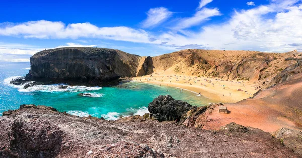 Praias Coloridas Únicas Lanzarote Vulcânico Praia Papagayo Ilhas Canárias — Fotografia de Stock