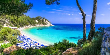 Yunanistan 'ın en iyi plajları Mavi Bayrak ile ödüllendirildi - Turkuaz denizli Lemonakia. Samos Adası