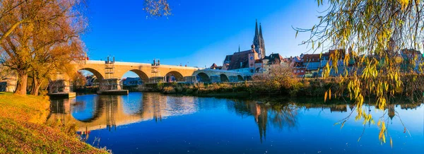 Cidade Maravilhosa Regensburg Cidade Medieval Baviera Sobre Rio Danúbio Marcos — Fotografia de Stock