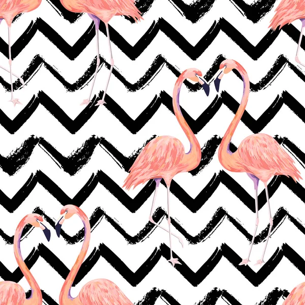 Absztrakt varrat nélküli mintát egzotikus flamingó csíkos chevro — Stock Vector