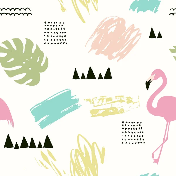 Resumo padrão tropical geométrico com flamingo. Ilustre vetor —  Vetores de Stock