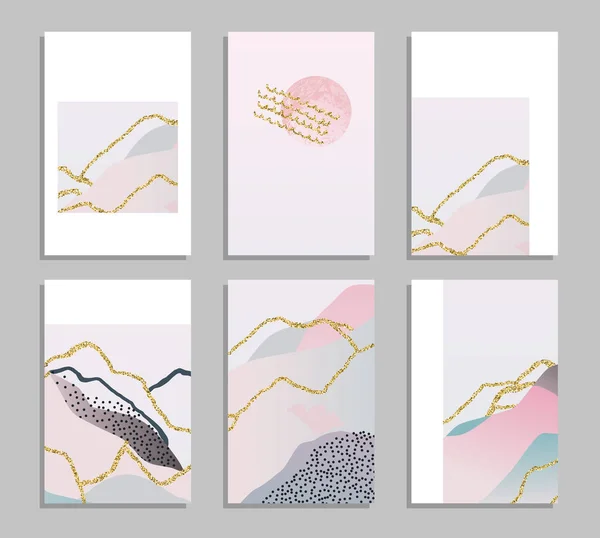 Colección de tarjetas artísticas universales abstractas. Grafos creativos — Vector de stock