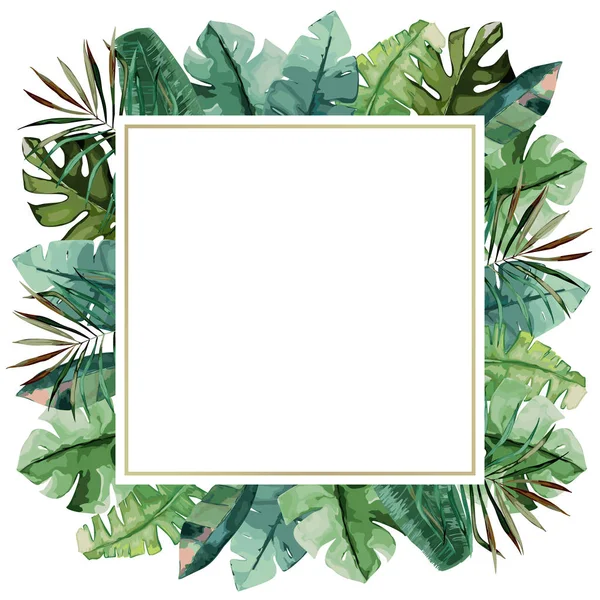 水彩框架与热带棕榈叶。矢量插图 — 图库矢量图片