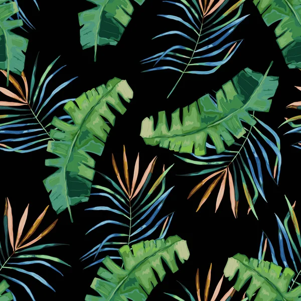 夏季无缝模式。热带棕榈叶。矢量 illustrati — 图库矢量图片