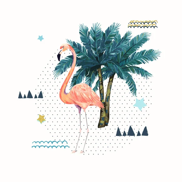 Flamingo soyut geometrik poster. Yaz tropikal tasarım. — Stok Vektör